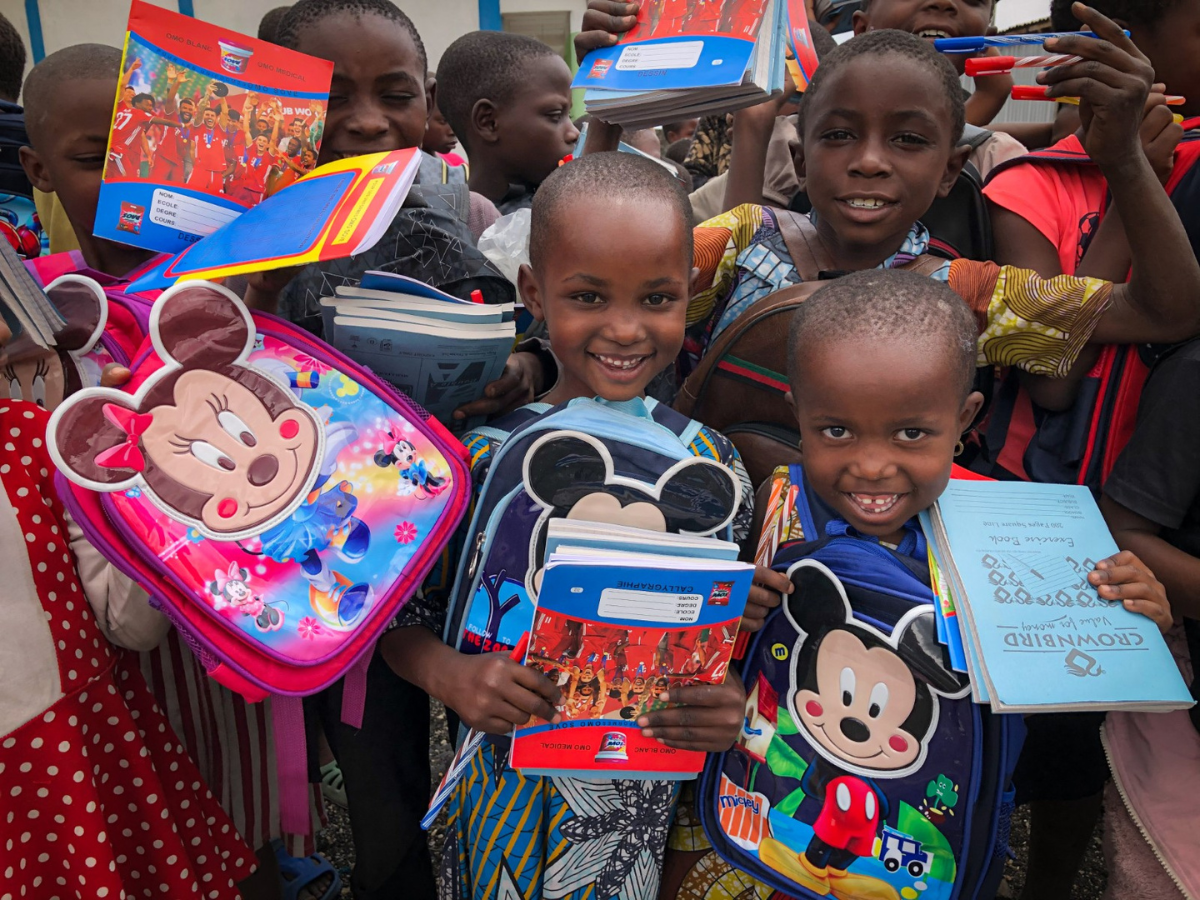 Jonathan Holiday School students with their supplies